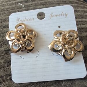 Gold & Silver Stud Earrings Sparkly Costume Jewlery Pair Floral Push Back Post